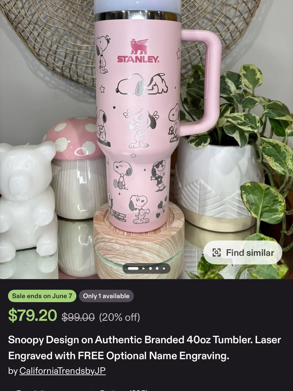 Stanley Pink 40oz with Snoopy Engravings - Picture 9 of 9